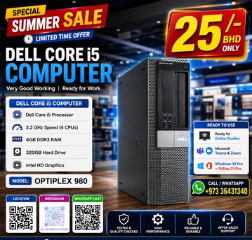 East Riffa, Computers, BHD 28,  Special Offer DELL Core I5 Computer 320 GB HDD Good Working Ready To Use Windows 10 Pro