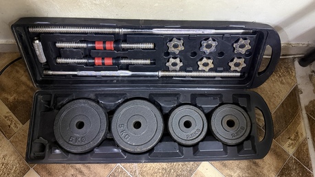 Riyadh, Sporting Goods, SAR 650,  🏋️ Adjustable Dumbbell Set + Workout Bench & Gas Cylinder For Sale