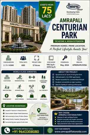 Noida, Real Estate, Buy An Apartment At Amrapali Centurian Park, Techzone 4, Noida Extension; Starting Price O