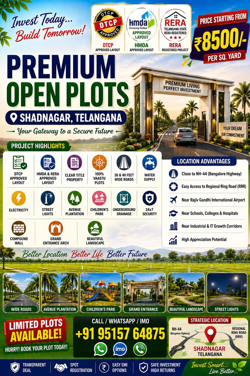 Hyderabad, Real Estate For Sale, INR 8500,  Open Plots For Sale, Starting Price 8,500 @ Future City