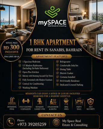 Sanabis, Apartments, Flats, Houses & Villas, BHD 300/month,  Furnished,  1 BR,  Apartment For Rent In Sanabis