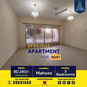 Mahooz, Apartments, Flats, Houses & Villas, BHD 280/month,  160 Sq. Meter,  Spacious 3BHK Apartment For Rent BD 280/- Inclusive