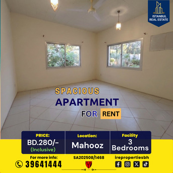 Mahooz, Apartments, Flats, Houses & Villas, BHD 280/month,  160 Sq. Meter,  Spacious 3BHK Apartment For Rent BD 280/- Inclusive