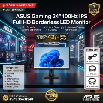 East Riffa, Computers, BHD 42,  Special Offer New ASUS Gaming 24" IPS FHD Monitor 100Hz (1 Year Warranty) Input: HDMI & DP