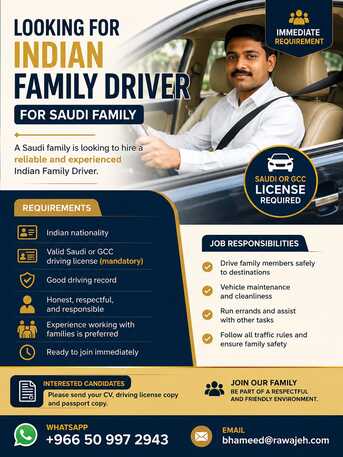 Riyadh, Jobs, Looking For An Indian Family Driver &ndash; Saudi Family