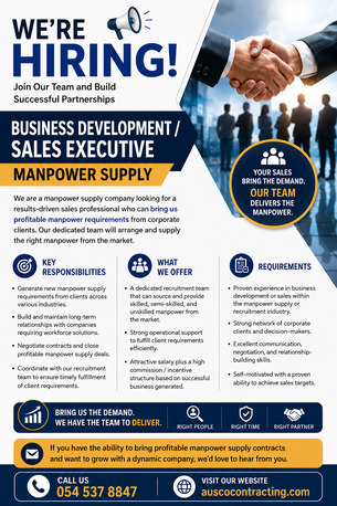 Khobar, Jobs, Business Development / Sales Executive &ndash; Manpower Supply
