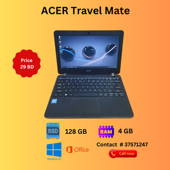 Riffa, Computers, BHD 29,  Acer Travel Mate Laptop 4GB RAM , 128GB SSD Windows 10 Pro Only 29 BD