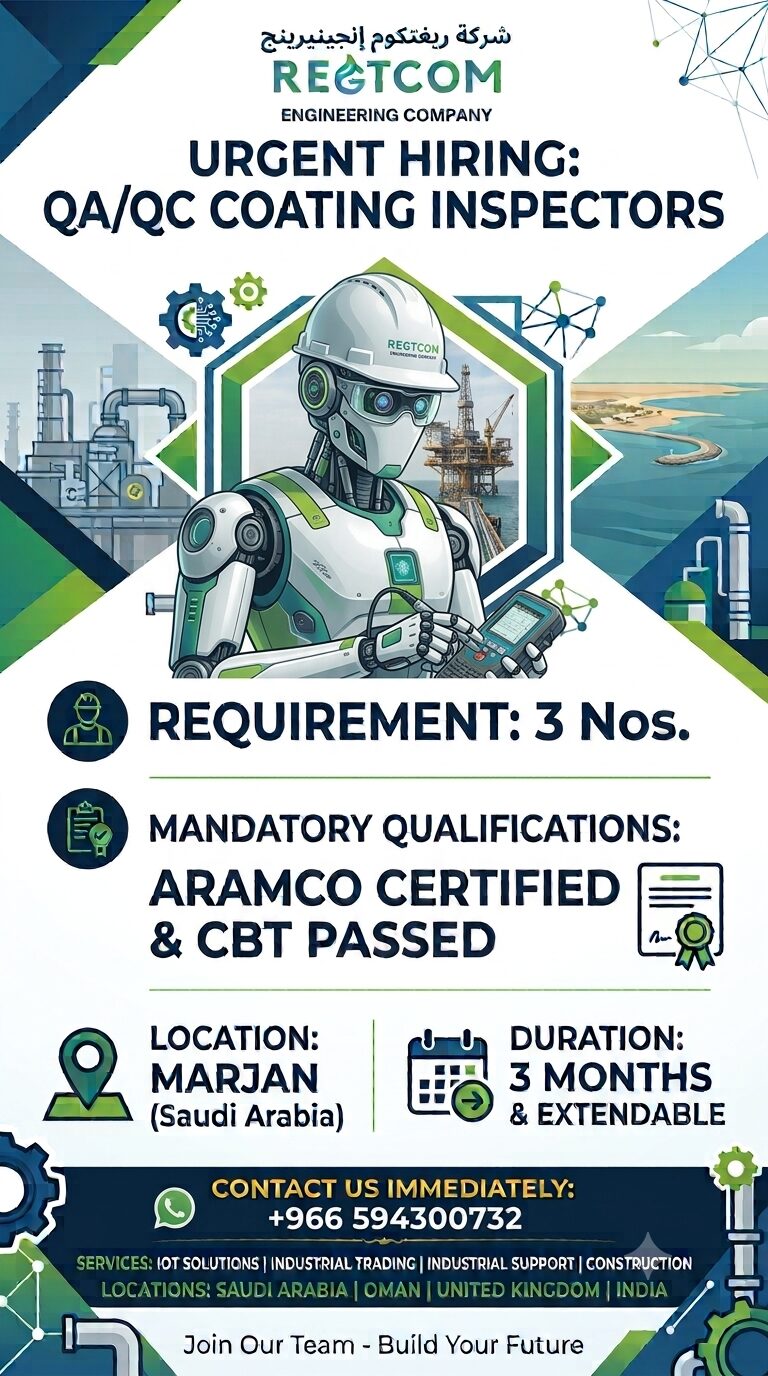 Dammam, Jobs, QA/QC Coating Inspector (Aramco Certified With CBT)