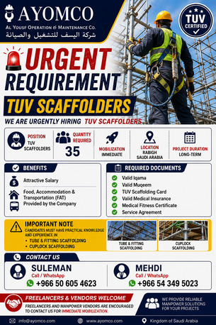 Rabigh, Jobs, TUV SCAFFOLDERS