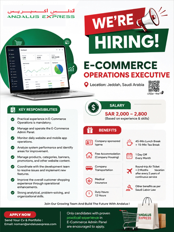 Jeddah, Jobs, E-Commerce Operations Executive