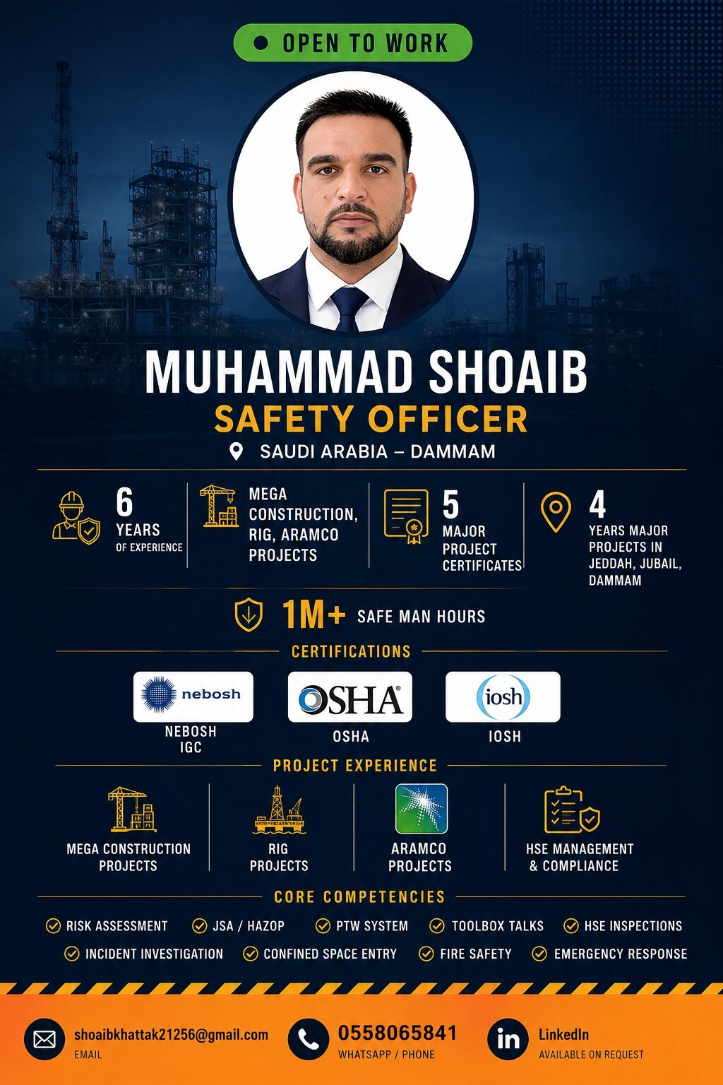 Dammam, Job Seekers, Safety Officer | 5Y HSE Exp | Immediate Joiner | Transferable Iqama