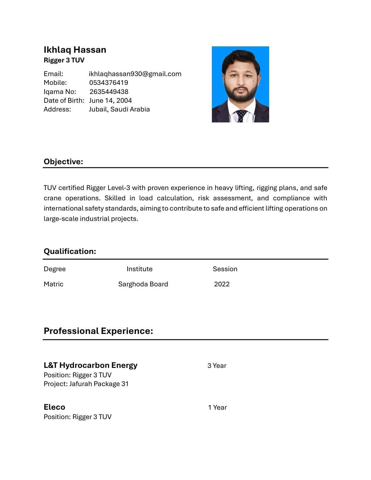 Riyadh, Job Seekers, Rigger Level 3 (TUV Certified)
