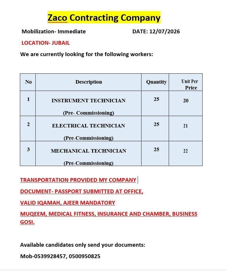 Jubail, Jobs, URGENT HIRING – SAUDI ARABIA 🇸🇦  Commissioning Project – Jubail