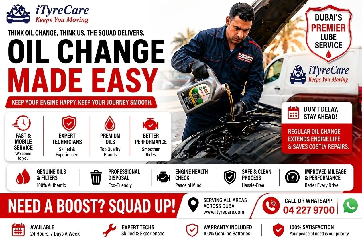 Dubai, Automotive, Online Tyre Shop In Dubai, Car Battery Replacement, Car AC Repair, Oil Change