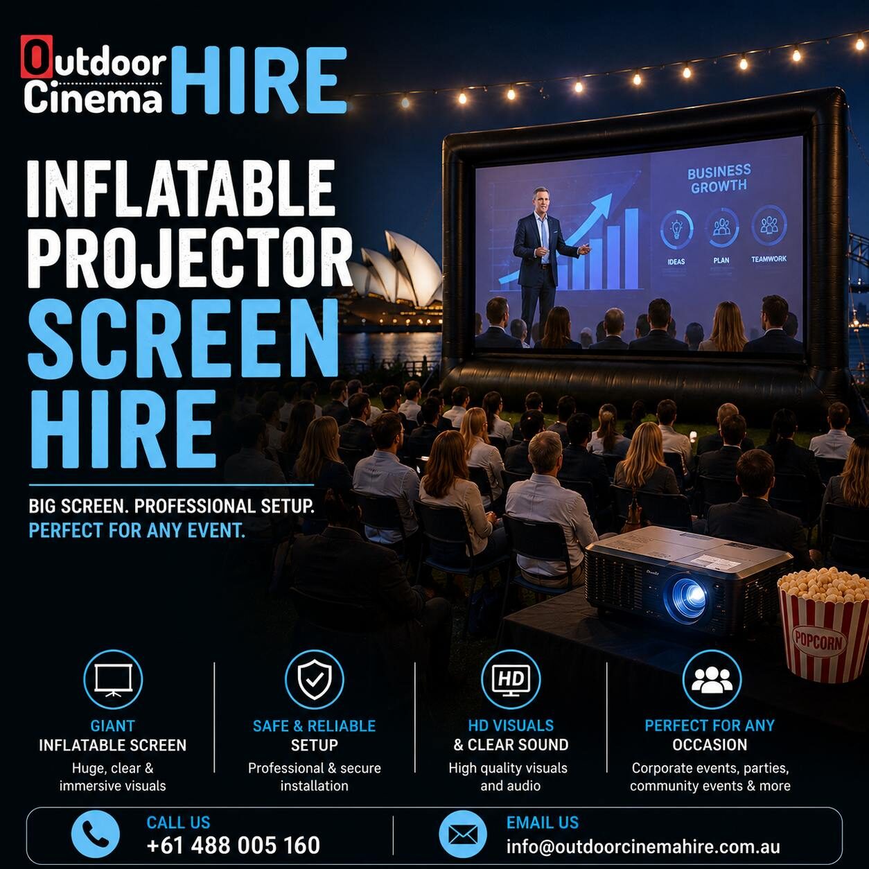 Sydney, Equipment Rental, Inflatable Projector Screen Hire For Outdoor Movies And Special Events