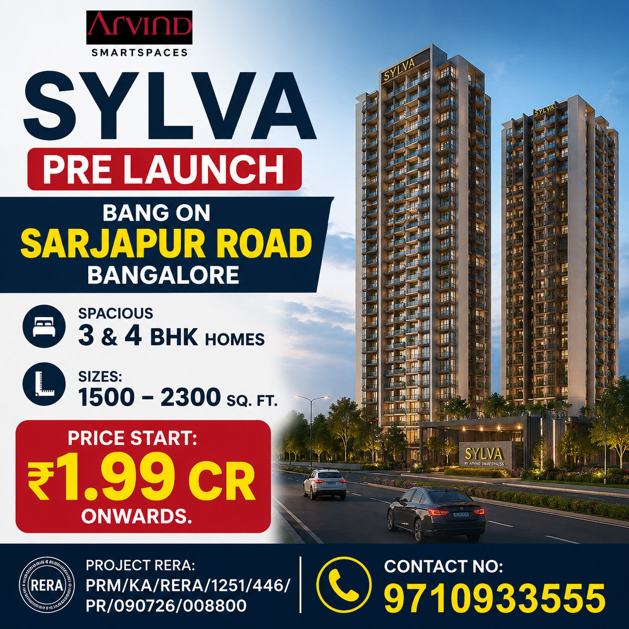 Bangalore, Real Estate For Sale, INR 19900000,  3 BR,  1500 Sq. Feet,  Arvind Sylva Sarjapur Road: Premium 3 & 4 BHK Apartments In Bangalore