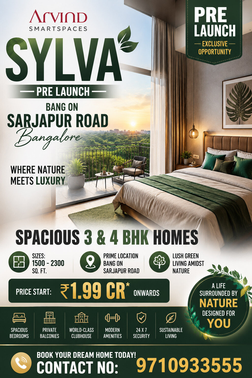 Bangalore, Real Estate For Sale, INR 19900000,  3 BR,  1500 Sq. Feet,  Arvind Sylva Sarjapur Road: Premium 3 & 4 BHK Apartments In Bangalore