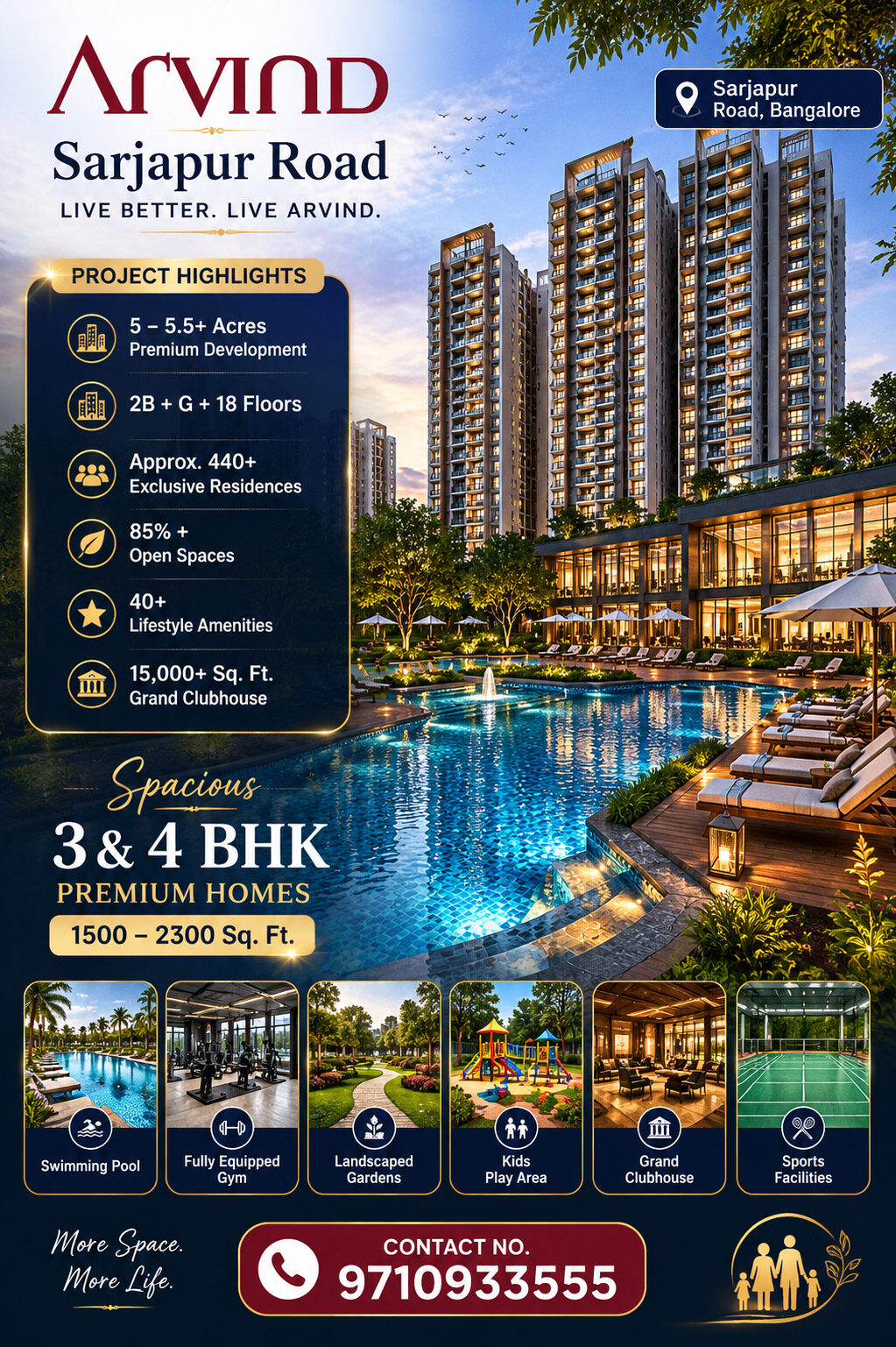 Bangalore, Real Estate For Sale, INR 19900000,  3 BR,  1500 Sq. Feet,  Arvind Sylva Sarjapur Road: Premium 3 & 4 BHK Apartments In Bangalore