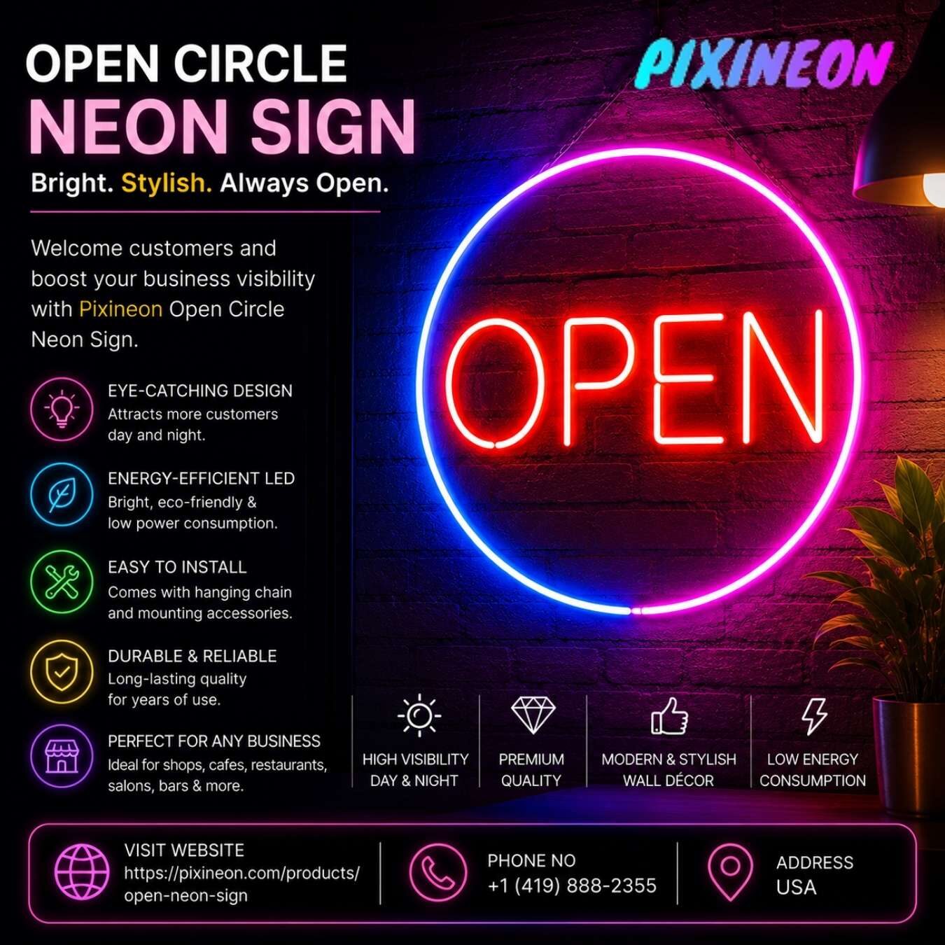 Mumbai, Electronics, INR 9990,  Buy Open Circle Neon Sign Online In USA