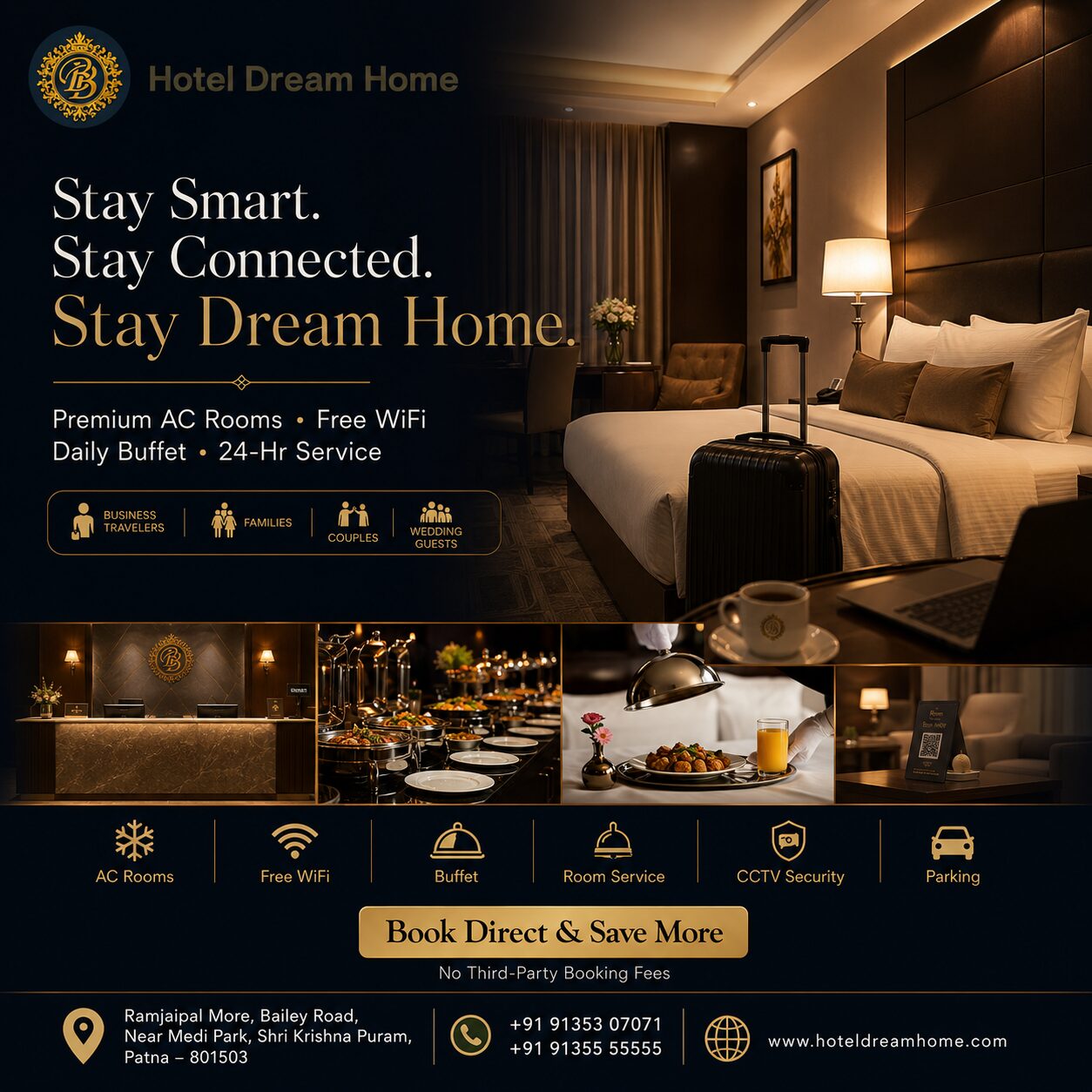 Mumbai, Holiday/Vacation Rentals, INR 1000/day,  1 BR,  Hotel In Bailey Road Danapur &mdash; AC Rooms, Free WiFi, Buffet & 24-Hr Service Near Patna Junc