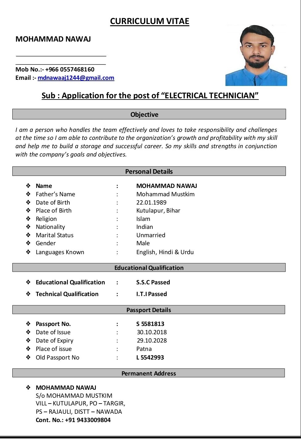 Jubail, Job Seekers, Electricain Technician