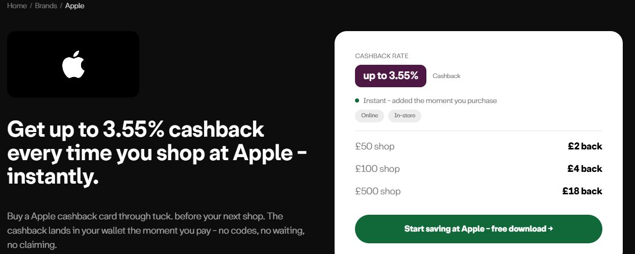 London, Marketing, Apple Gift Card Cashback | Tuck. App