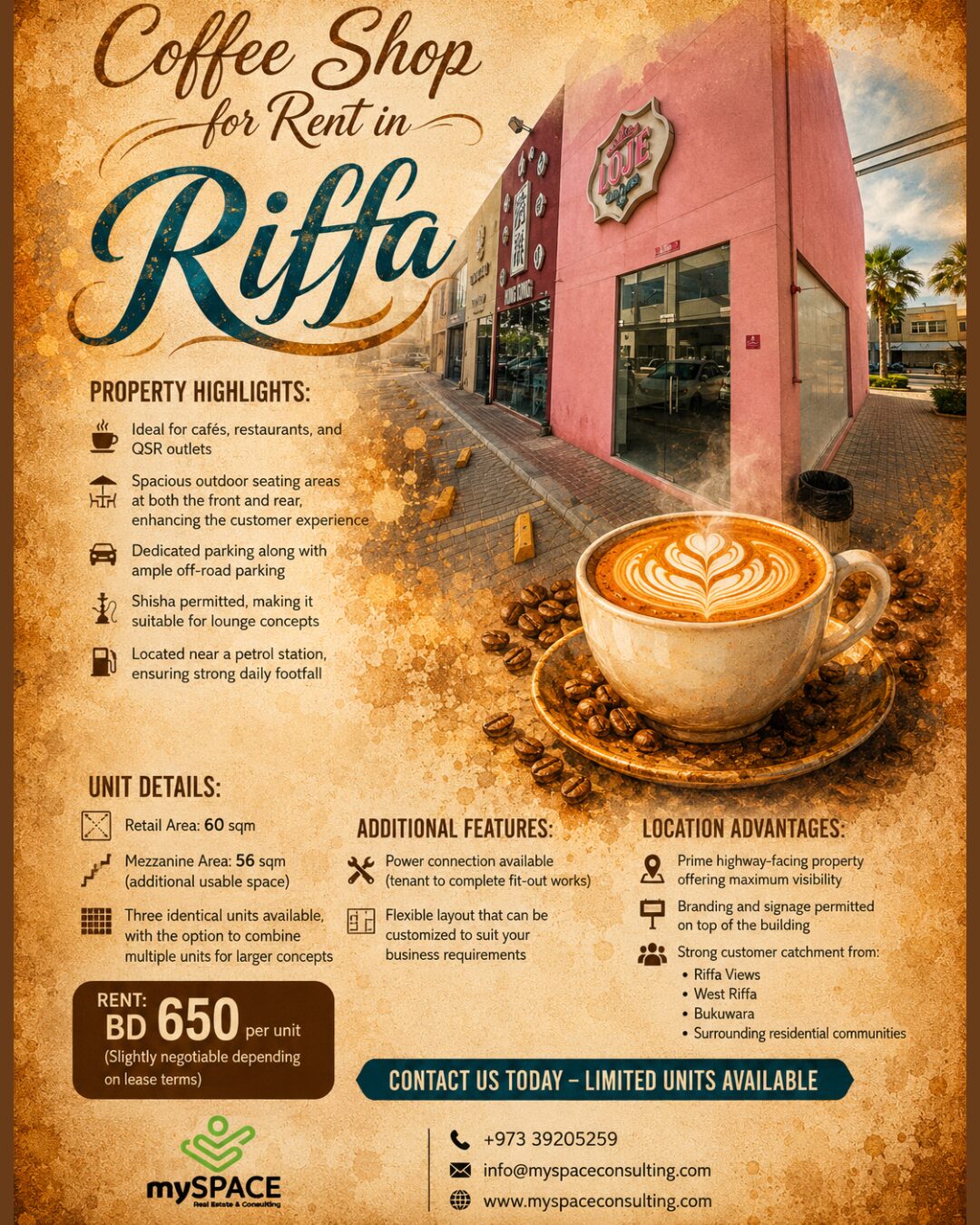 Riffa, Shops, BHD 650,  Coffee Shop For Rent In Riffa | Premium Location