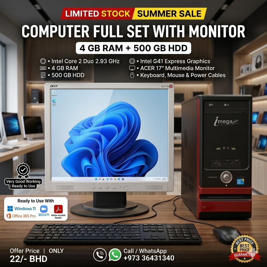 Muharraq, Computers, BHD 22,  Special Offer Computer Full Set With Multimedia Monitor 4 GB RAM + 500 GB HDD (22/-BD Only