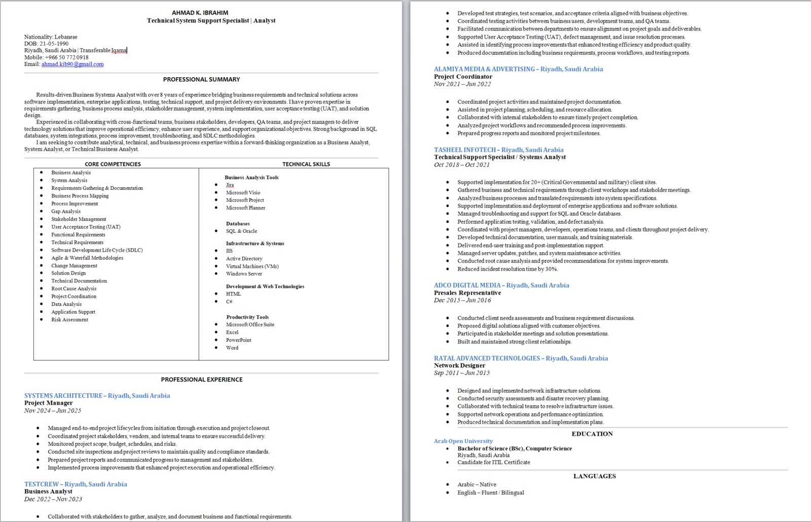 Riyadh, Job Seekers, Technical Support Specialist / Systems Analyst