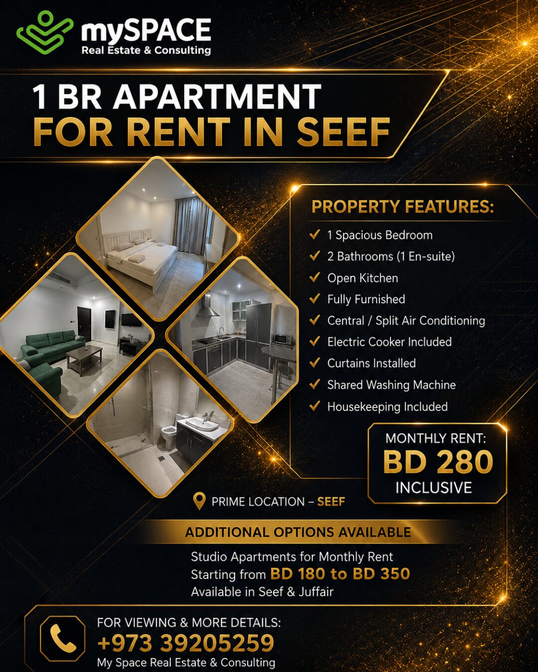 Al Seef, Apartments, Flats, Houses & Villas, BHD 280/month,  Furnished,  2 BR,  Apartment For Monthly Rent In Seef | Housekeeping Included |