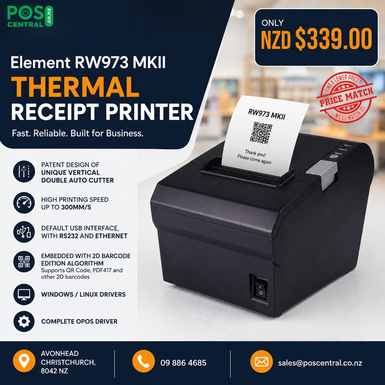 Auckland, Computers, NZD 339,  Element RW973 MKII Thermal Receipt Printer | Black