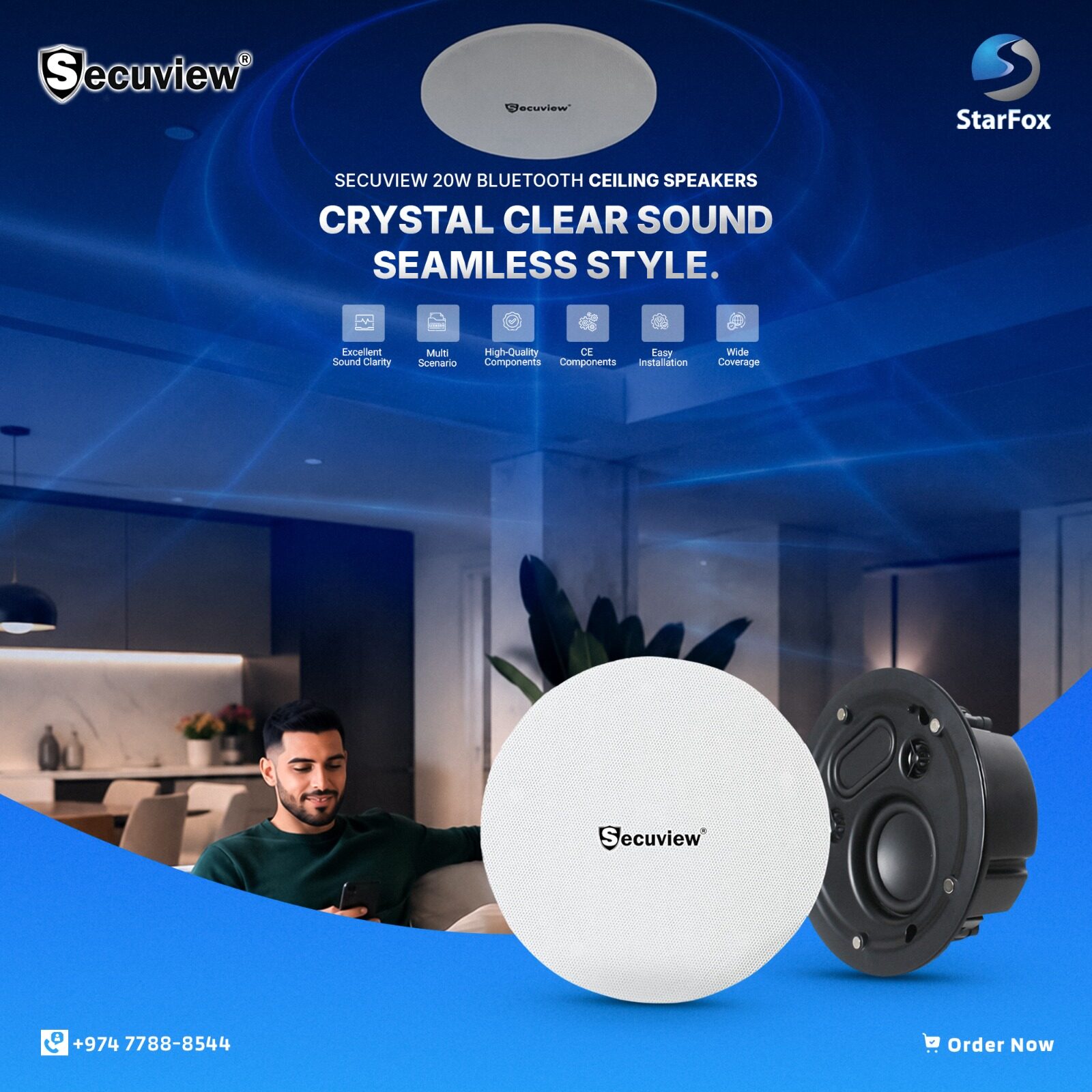Doha, Electronics, QAR 550,  Secuview 20W Bluetooth Ceiling Speaker | Built-In Clear Sound.