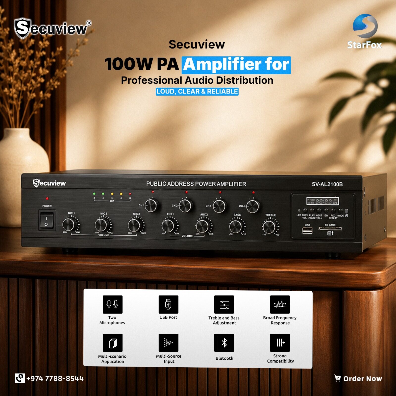 Doha, Electronics, QAR 950,  Secuview 100W Public Address Power Amplifier With Multiple Audio Sources