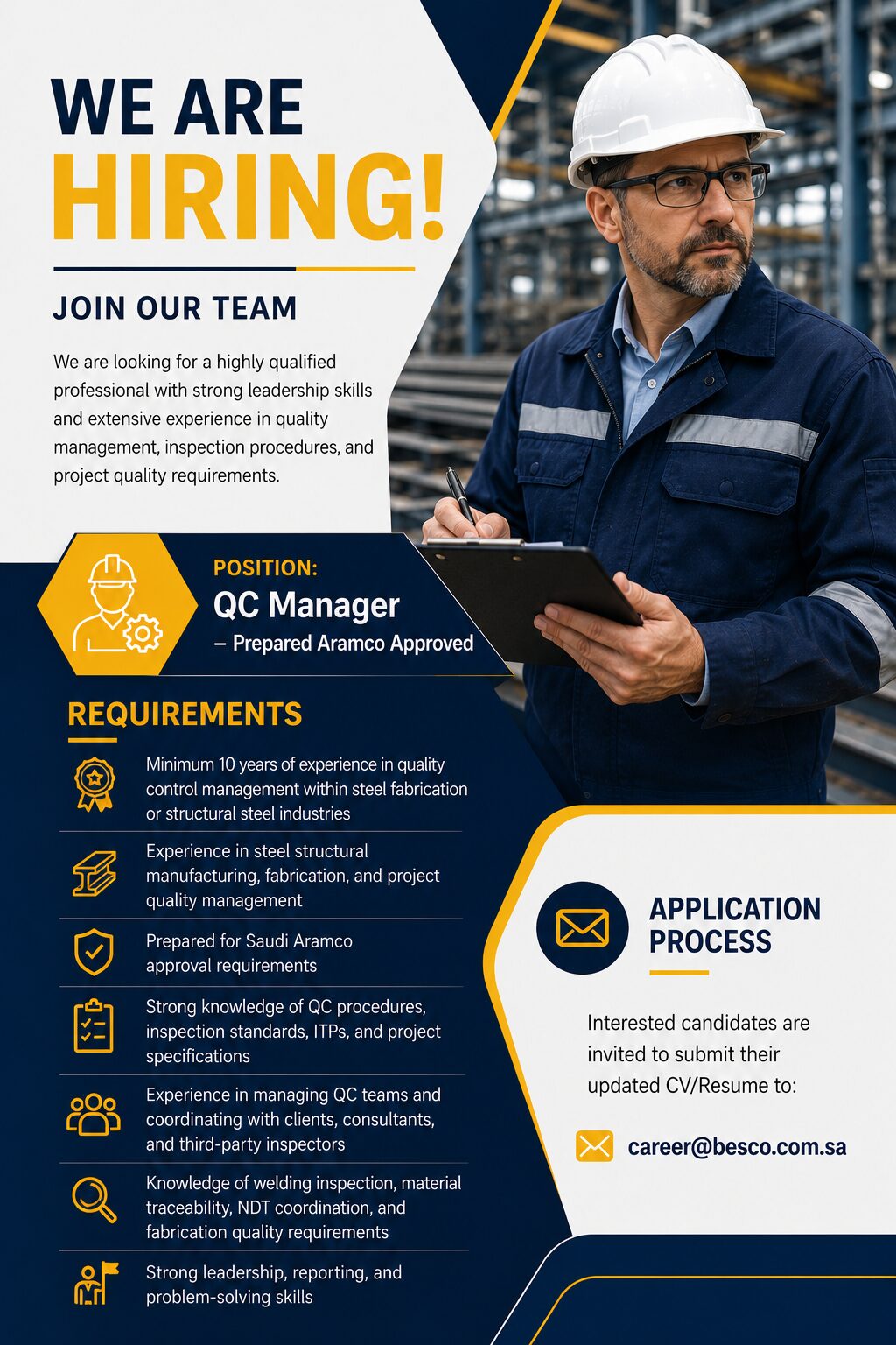Dammam, Jobs, QC MANAGER - Aramco Approved