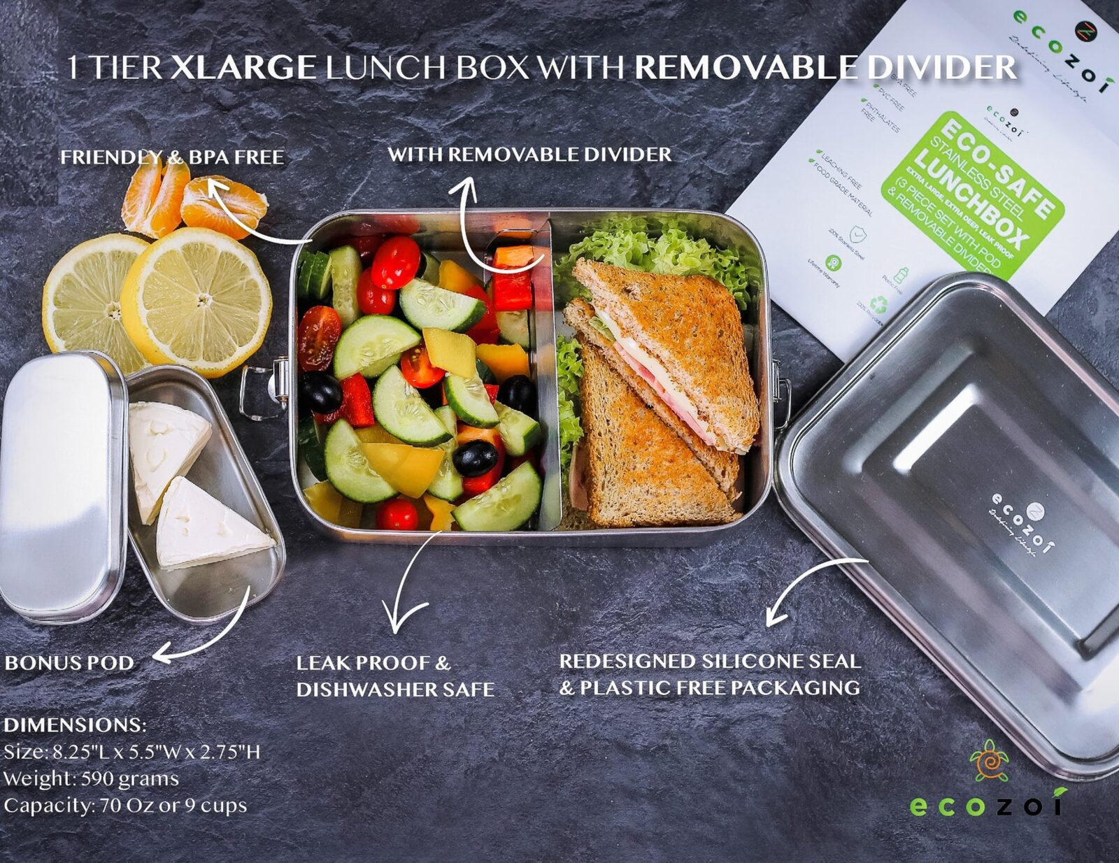 Austin, Household Items, USD 30,  Buy Stainless Steel Lunch Box | 2 Compartment Box In 50-oz! &ndash; Ecozoi