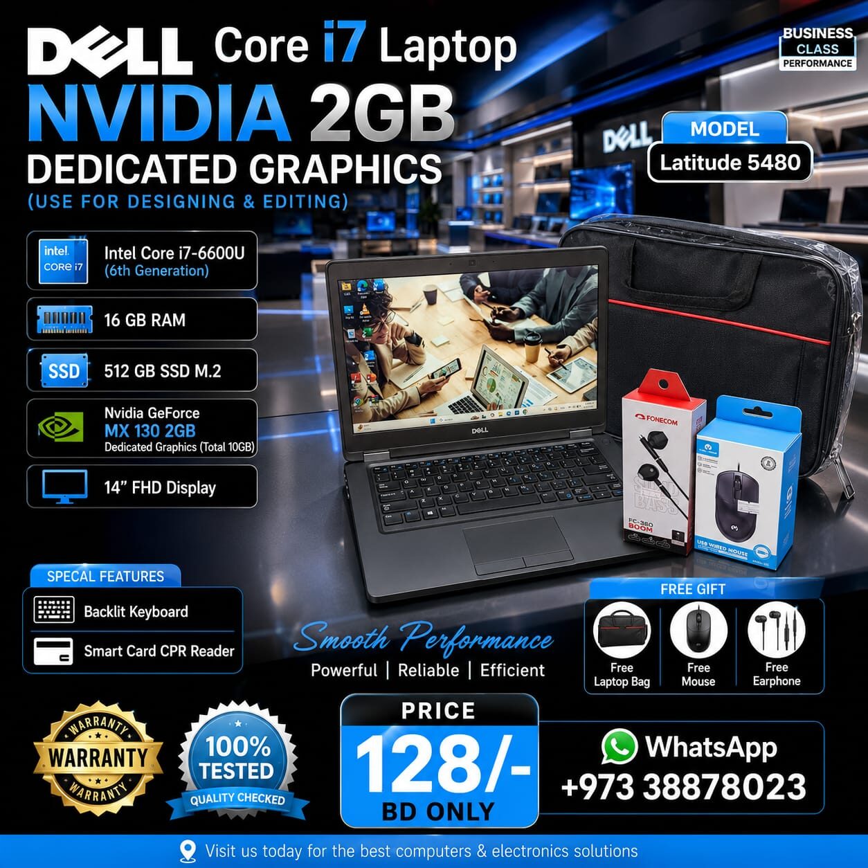 Manama, Computers, BHD 128,  DELL Core I7 Laptop (2GB Graphic Total 10GB) Good For Designing,Editing FREE Bag & Mouse