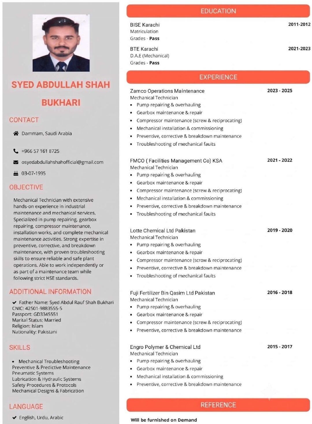 Dammam, Job Seekers, Mechanical Technician
