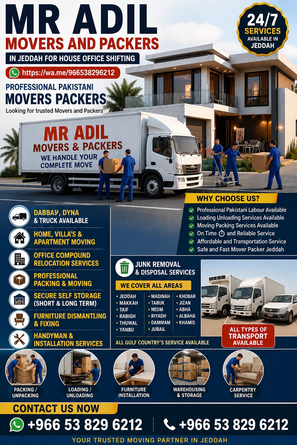 Jeddah, Household, MR ADIL MOVERS AND PACKERS IN JEDDAH FOR HOUSE OFFICE  SHIFTING 0538296212 .....