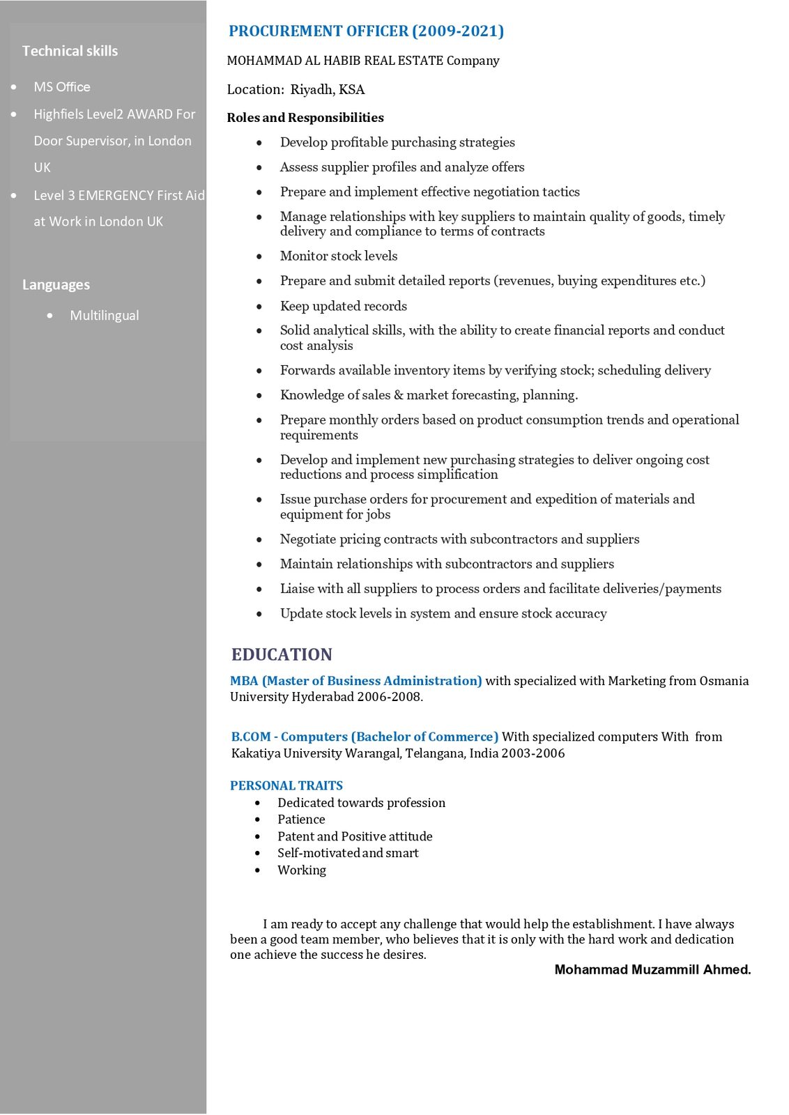 Jeddah, Job Seekers, Procurement Officer,,,,, Looking For Job Immediately Transferable