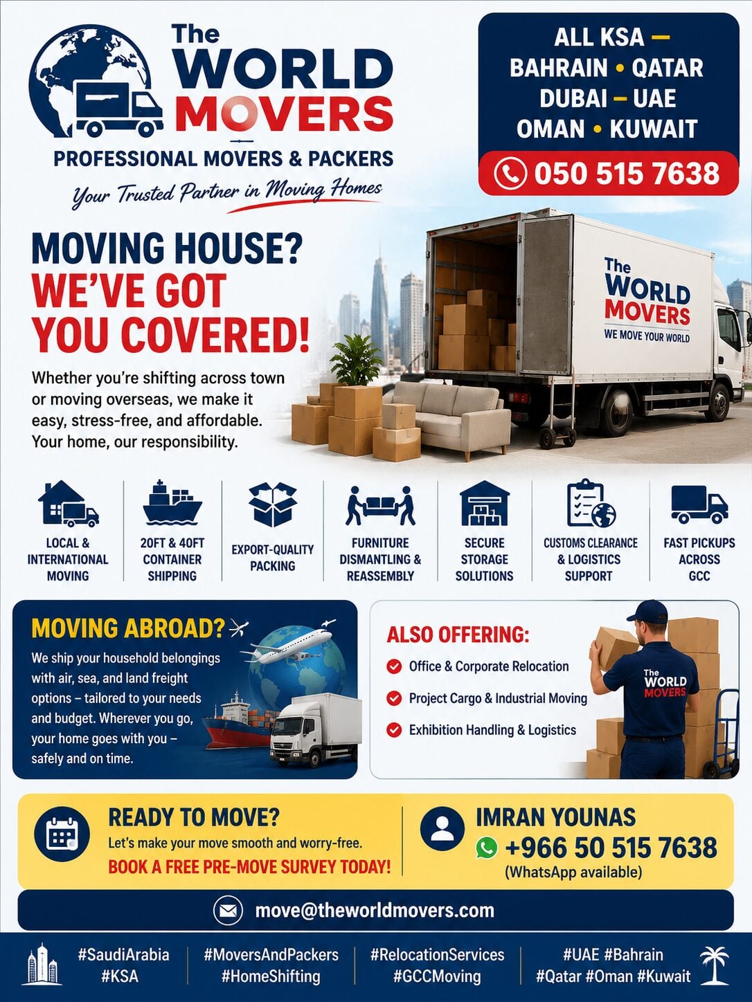 Dammam, Labor/Moving, The World Movers - HOME SHIFTING▲2▲ALL KSA-BAHRAIN-QATAR▲DUBAI-UAE▲OMAN▲KUWAIT▲0505157638`