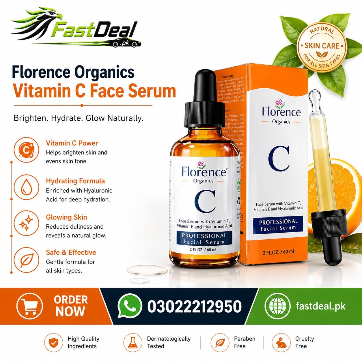 Karachi, Items Wanted, Florence Organics Vitamin C Face Serum (60ml) &ndash; Professional Facial Serum | Original