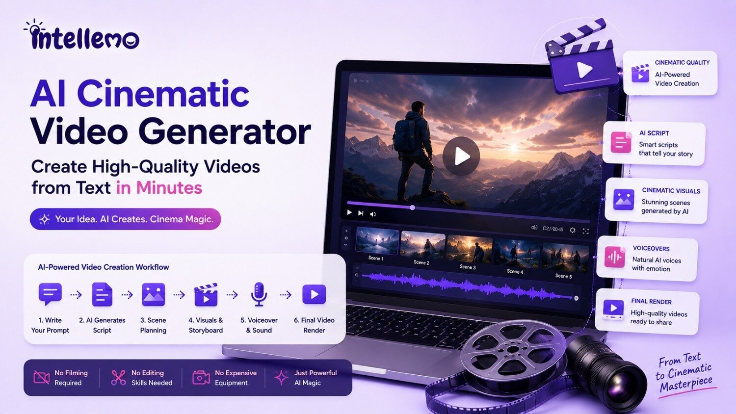 Gurgaon, Technical, Intellemo AI Video Generator &ndash; Turn Ideas Into Stunning Cinematic Ads