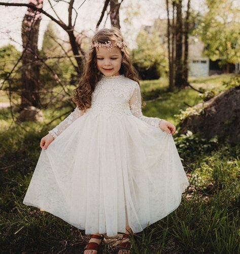 New York, Clothing & Accessories, USD 95,  Ivory Boho Flower Girl Dress, Lace Tulle Wedding Gown, Rustic Christening&Communion Outfit