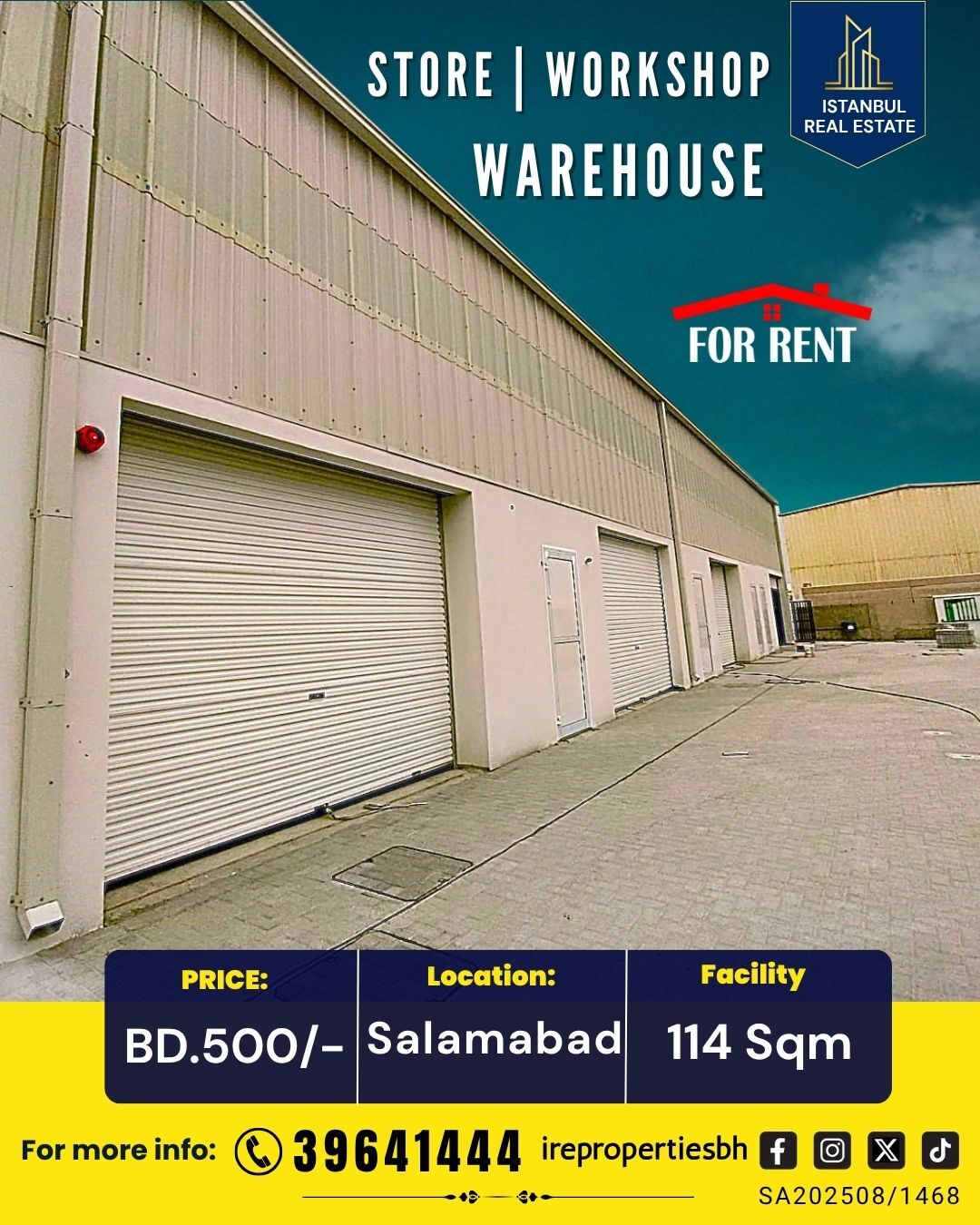 Salmabad, Warehouses, BHD 500,  114 Sq. Meter,  Warehouse | Workshop |Store For Rent In Salmabad  BD.500/-