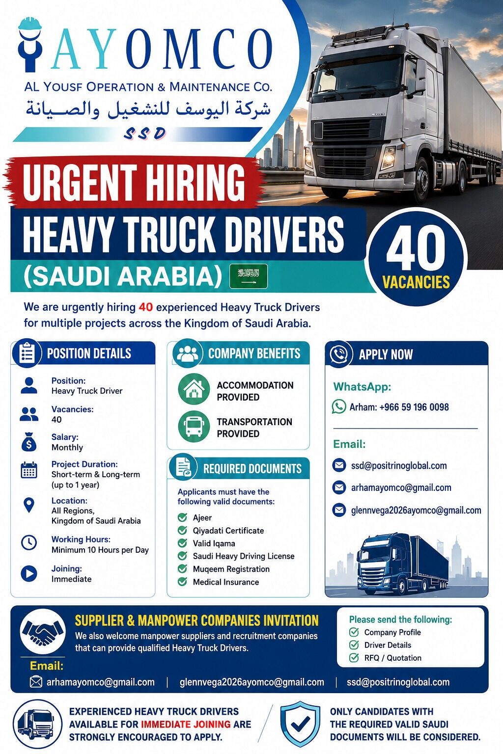 Riyadh, Jobs, Heavy Truck Driver