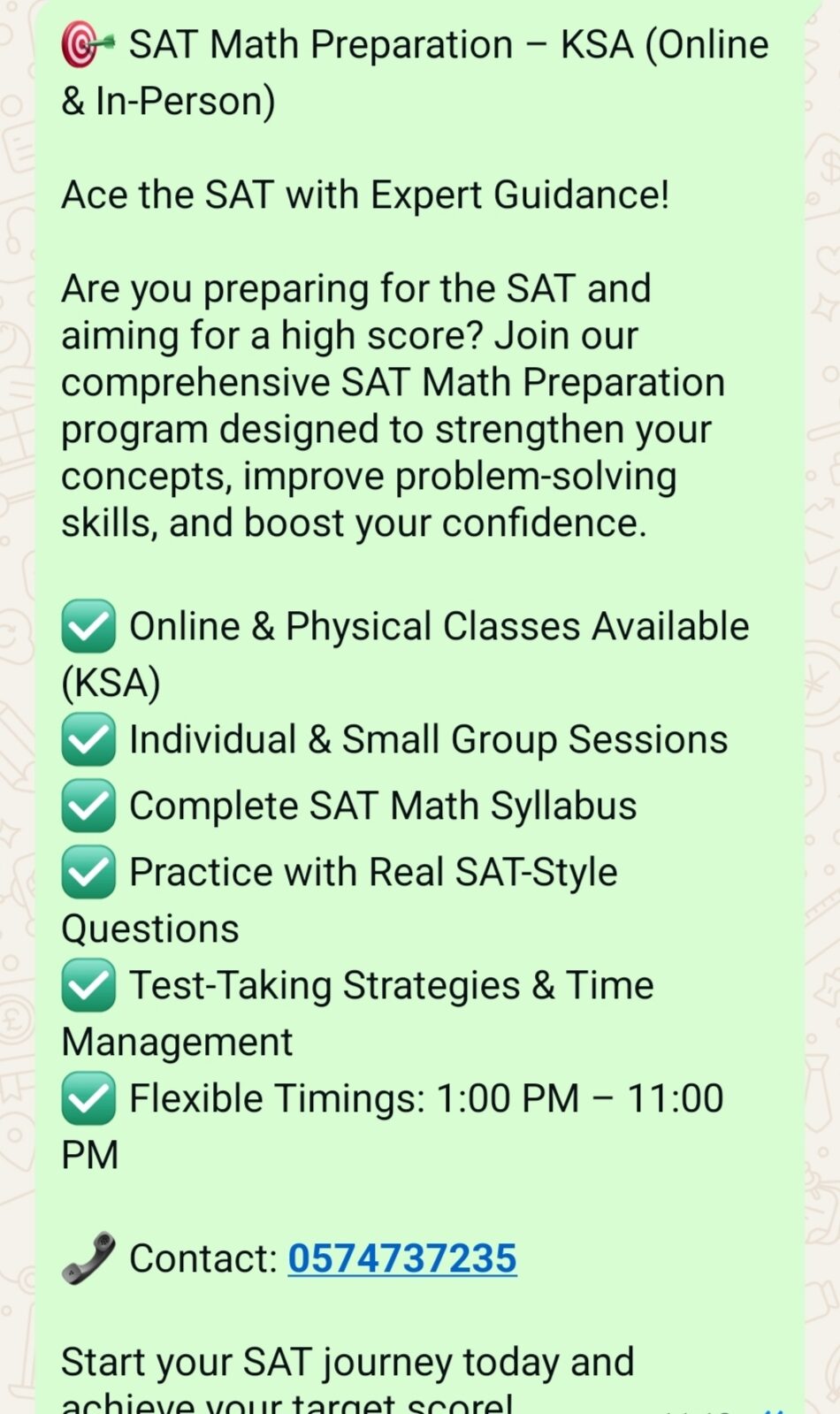 Al Batha, Lessons Offered, SAT Preparation
