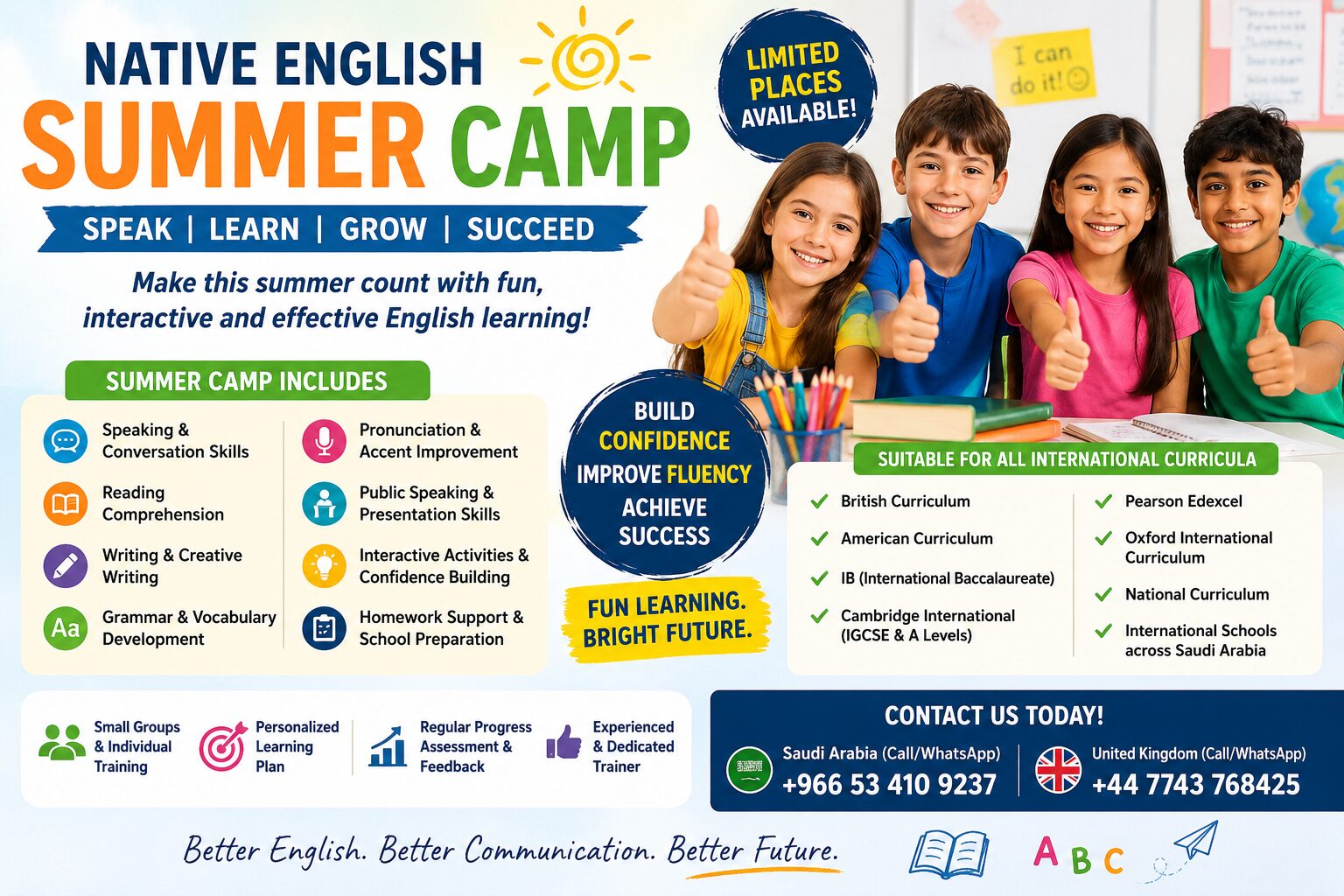 Al Faiha, Lessons Offered, Native English Summer Camp | Cambridge, Edexcel, IB & American 2026