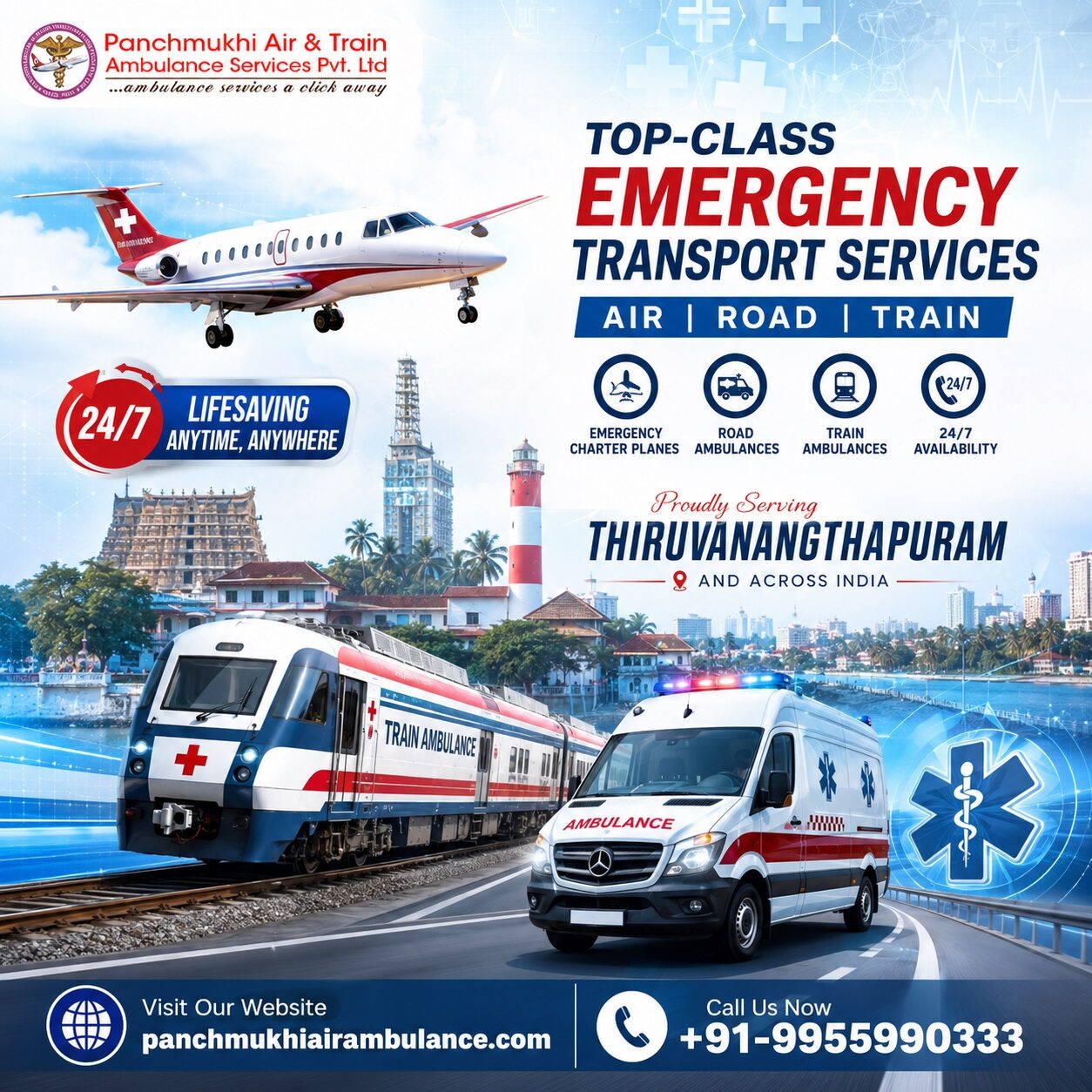 Mumbai, Health, Panchmukhi Air Ambulance Service In Thiruvananthapuram - 24/7 Available For Emergency