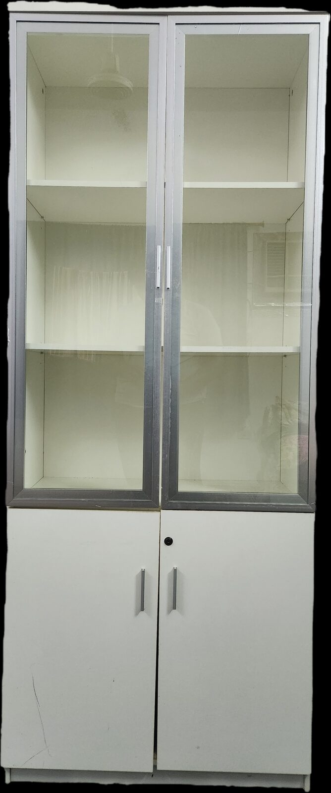 Jeddah, Furniture, SAR 300,  Tall White Office/Display Cabinet With Glass Doors دولاب تخزين/مكتبي أبيض طويل مع أ