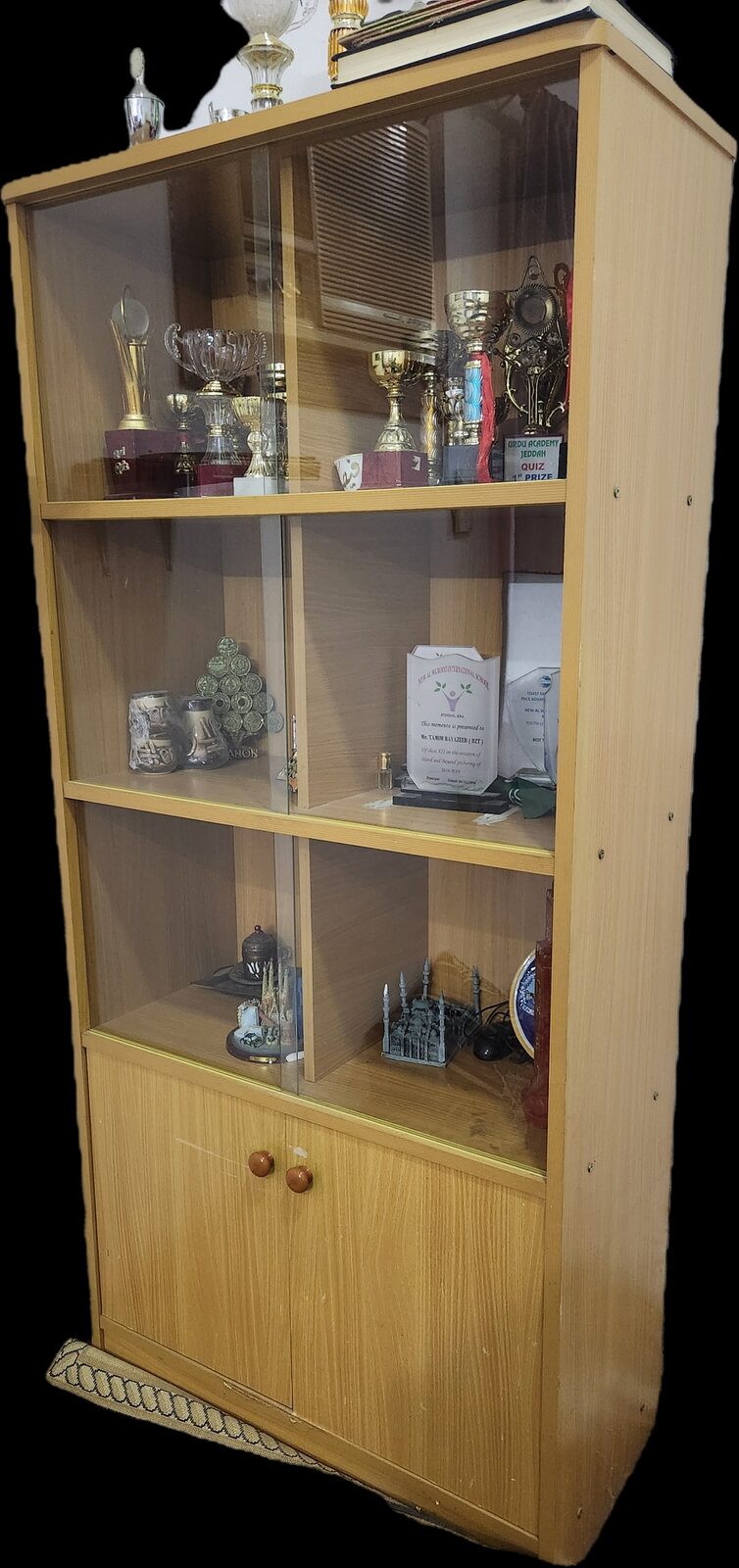 Jeddah, Furniture, SAR 100,  Wooden Display Cabinet / Bookcase With Glass Doors /دولاب عرض خشبي / مكتبة مع أبواب زج